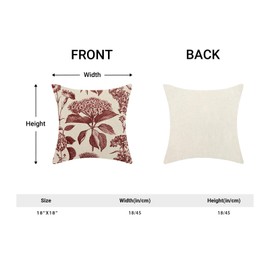 Yxuiyal Floral Pillow Covers 18x18 Set of 2 Vintage Burgundy Red Hydrangea Herb Botanical Throw Pillow Cover Outdoor Decoration Boho Flower Pillowcase Farmhouse Decorative Cushion Case for Sofa Couch