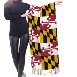 baprrjy Maryland Flag Scarfs for Women Warm Maryland State Flag Shawl with Tassels Long Wraps Blanket Winter Scarves