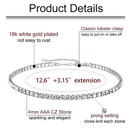 Zealmer Women 18K Gold Plated Single Row Rhinestone Choker Necklace & Bracelets Set