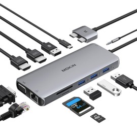 MacBook Docking Station Dual Monitor, MOKiN 12 in 2 USB C HUB HDMI Adapter for MacBook Pro/Air MacBook Dock Dongle USB C to Dual HDMI, VGA, Ethernet, 100W PD, 4X USB C and SD/microSD