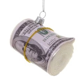 The Bridge Collection Roll of Cash Ornament - $100 Dollar Bill Christmas Tree Ornaments - Roll of Money Ornament - Funny Christmas Ornaments