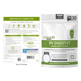 Unique RV Digest-It Classic Powder RV Toilet Treatment - Concentrated Value Treatment - Eliminates Odor, Liquifies Waste, Prevents Sensor Misreading, Scoop Included (30 Treatments)