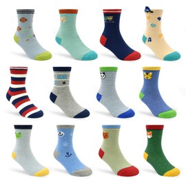 SkiBeaut Toddler Socks 12 Pairs Non Slip Skid Kids Socks Boys Grips Cotton Crew Socks Toddlers Girls Socks for 3-5 Years Old