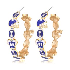 Game Day Hoop Earrings Football Hoop Earrings for Women Race Day Sport Earrings Purple Blue Red Spirit Field Day Accessories Outfits Football Mom Jewelry Gifts (Blue)