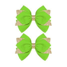 Koolgil 4-inch Glitter Hair Bow Clips Girls Sparkly Ribbon Bow Cheer Barrettes Alligator Hairpins for Baby Girls, Toddler, Kids and Teens Accessories Gift Set of 2 (Green)