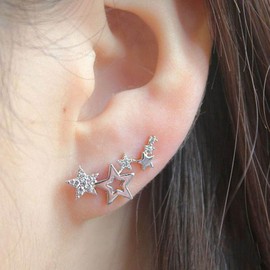 Yienate Vintage Star Stud Earrings Silver Star Cuff Wrap Earrings Statement Rhinestone Star Cluster Earrings Bridal Crawler Star Cuff Stud Earrings Jewelry for Women and Girls