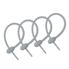 MECCANIXITY 4 Pack Silicone Cable Ties 7 Inch Reusable Zip Ties Twist Ties Elastic Wire Tie Cord Organizer for Bag Clip Cord Management, Light Brown