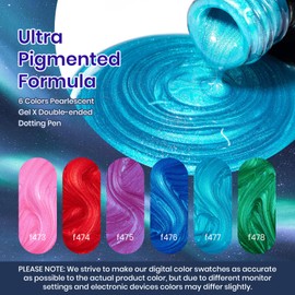 beetles Gel Polish Beetles Pearl Gel Nail Polish Set, Summer Green Blue Pink Red Nail Drawing Gel Polish 6 Colors Shimmer Mystic Flow Swirl Thread Effect Soak Off LED UV Curing for DIY Nail Art