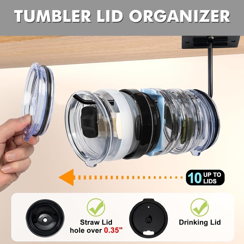 2pcs Universal Tumbler Lid Organizer, Under Cabinet Storage Rack, 3