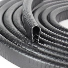 Rubber Edge Trim, U Channel Edge Trim with Metal Clips Edge Guard Protector, PVC Rubber Seal Strip for Sheet Metal, Car Doors, Hatches, Table Corners, Fit 3/64" to 1/4"(1.2mm-6.4mm), 16Ft, Black