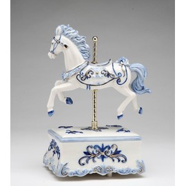 Cosmos Gifts Fine Porcelain Dutch Blue Carousel Horse Music Box (Music Tune: Pachelbel Canon in D), 8-1/2" H