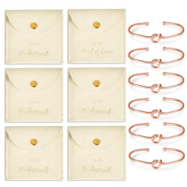 DHQH 6 Pcs Jewelry Bag Bridesmaid Bracelet Gifts, Set of 6 Microfiber Small Drawstring Bags with Bridesmaid Knot Bracelets, Bridal Party Favors (Beige)