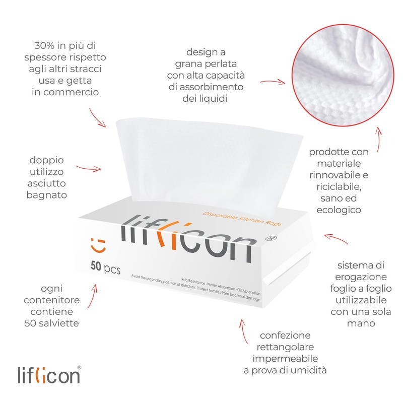 Liflicon 50 Disposable Cotton Face and Body Towels Dry Wipes