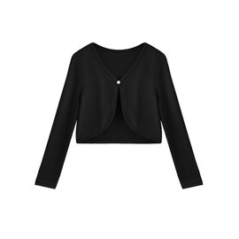 Arshiner Girls Bolero Open Front Cardigan for Children Kids Knitted Bolero with Long Sleeves and Button Fastening Black 160