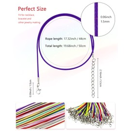 JIALEEY 100PCS Waxed Necklace Cord with Lobster Clasp Extended Chain for DIY Jewelry Making, Multicolor 1.5mm Thickness