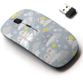 mouse inalámbrico de 2.4 G con bonito diseño de patrón para todos los portátiles y computadoras de computadora con nano receptor, lindo animal Kid