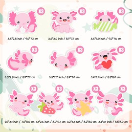 Xqumoi 30 Pack Cute Axolotl Sticky Notes, Mexican Walking Fish Shaped Self Sticky Notepads Animal Writing Memo Pads Teacher Appreciation Gift Back to School Office Supplies Birthday Party Favors