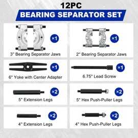 DASBET 12PCS Bearing Puller Set, Heavy Duty 5-Ton-Capacity Bearing Separator Kit with 2" and 3" Jaws, Wheel Hub Axle Puller Set Bearing Splitter Puller Kit Pinion Wheel Bearing Removal Kit