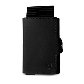 MAGATI Zani Slim Wallet Credit Card Holder with Coin Compartment, Genuine Leather Wallet with Note Compartment, Parking Ticket Slot and RFID Protection up to 9 Cards, black, Without finding service