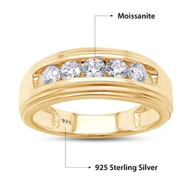 SAVEARTH DIAMONDS 1.00 ctw Round Lab Created Moissanite Diamond Channel Set Men's Anniversary Wedding Band Ring 14k Yellow Gold Over Sterling Silver (1 Cttw)- 11