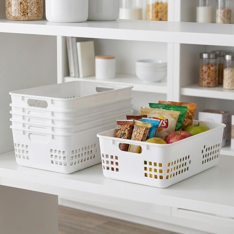 Jucoan 6 Pack White Plastic Storage Baskets, 12 X 8