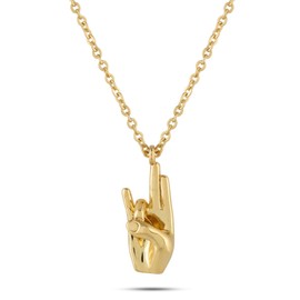 Rhoyal Hand Sign Pendant Necklace (17 inches, Gold)