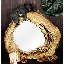 Ebros 16" High Western Rustic Forest Black Bear Sleeping On Tree Branch Trunk Vanity Wall Mirror Decor Plaque Decorative Bears Mirrors As Cabin Lodge Cottage Country Centerpiece Sculpture Accent
