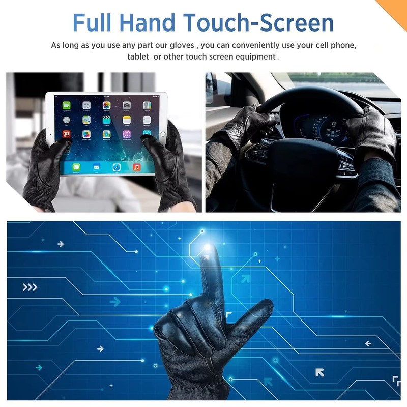 Alepo Genuine Sheepskin Leather Gloves for Men, Winter Warm Touchscreen