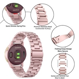 Issinlky Metal band for Garmin Vivoactive 4S/Venu 2S/Venu 3S/Vivomove 3S, 18mm band Stainless Steel strap for Fossil Ladies Gen 6/Fossil Ladies Gen 5E/Fossil Ladies Q Venture HR Gen 4