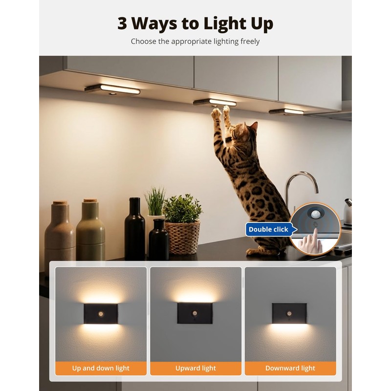 wowatt 6 Packs Rechargeable Motion Sensor Stair Light Black (Magnetic