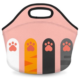 Cute Animal Cat Paw Neoprene Small Lunch Bags Pink Insulated Lunch Box for Women Men Girls Boy Lightweight Soft Lunch Tote Handbag for School Work Office Mini Cooler Thermal Meal Prep Bags