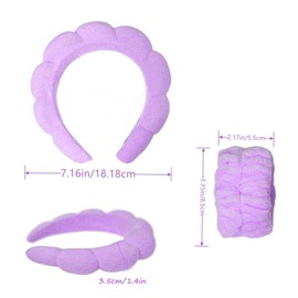 3-piece Spa Headband and Hand Band Set Cloud Headband Set for Face wash, Terrycloth sponge twist Headband for Face Wash Daze Wrist Band for Women (purple)