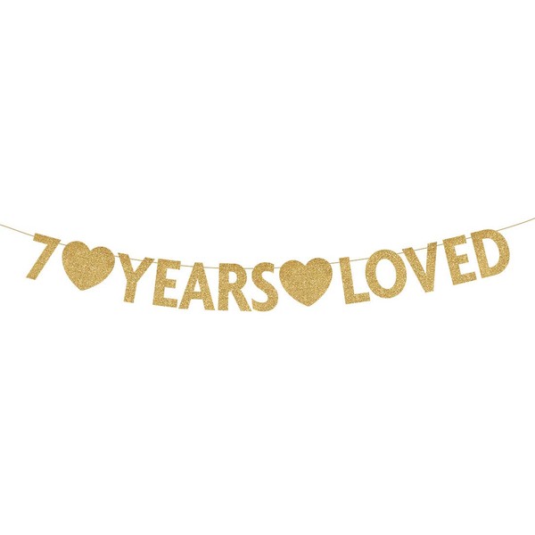 Gold 7 Year Loved Banner, Gold Glitter Happy 7th Birthday Party Decorations, Supplies