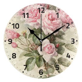ALAZA Pink Rose Floral Flower Wall Clock Non Ticking Decorative Desk Clock for Bedroom Kitchen Living Room School Office 9.4 Inch