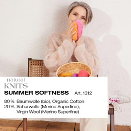 LANA GROSSA Summer Softness Delicate Cotton Tubular Yarn, Voluminous Filled with Fluffy Merino Fibres, Hand Knitting Yarn Made of 80% Cotton (Organic) and 20% Virgin Wool (Merino Superfine), 50 g