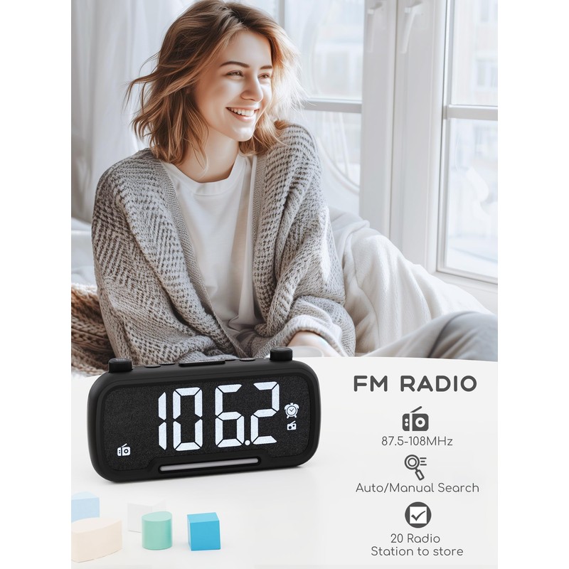 Radio Alarm Clock Besides with Bluetooth Speaker and Night Light,