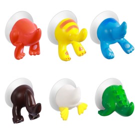 OUNONA Suction Cup Hooks, Cute, Bath, Strong, 6 Pieces, Wall Hanging Hooks, No Damage, Plastic, Easy to Install in Kitchen, Reusable, For Entryways, Bathrooms, Offices