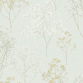 Norwall FH37511 Queen Anne's Lace Prepasted Wallpaper, Green, Ochre, Orange, Sage, Mint, Mint Green, 56 Sq Ft