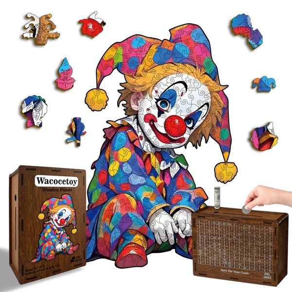 Wacocetoy Wooden Jigsaw Puzzles for Adults, Naughty Clown Jigsaw Puzzles