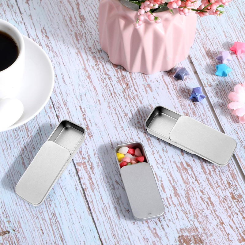 6 Pcs Rectangular Tin Box, Mini Portable Tin Container Metal