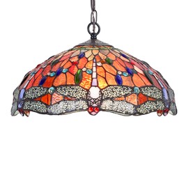 Capulina Tiffany Dragonfly Pendant Lights W16", Tiffany Kitchen Counter Lighting, Hanging Tiffany Style Lamp, Tiffany Hanging Lights for Kitchen, Pendant Lights for The Kitchen, Tiffany Pendant Lamp