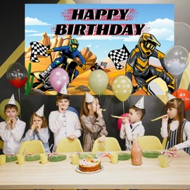 Motorcycle Happy Birthday Backdrop, 71''x43'' Dirt Bike Photography Background/Happy Birthday Motorcycle Backdrop