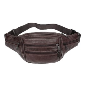 Cowhide Leather Large Size 7 Pockets Fanny Pack, Waist Pack (Dark Brown)