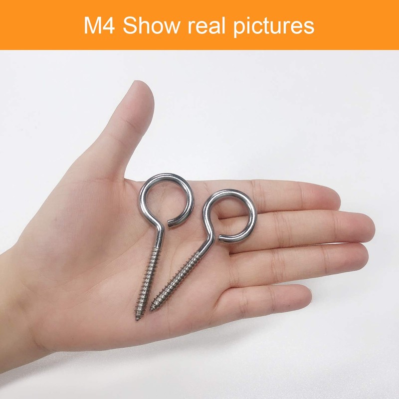 20 Pieces 304 Stainless Steel Screw-in Hooks, Hook Bolt Screw