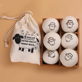 Wool Dryer Balls 6 PCS Dryer Balls Laundry Reusable 100% Wool Balls for Dryer with Sheep Pattern to Reduce Drying Time&Soften Clothes&Reduce Wrinkles-Extra Large Size of 6cm Diameter