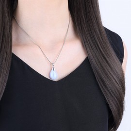 COAI Women's Lucky Necklace with Tears of Angels Pendant Made of Gemstones, Blue Lace Agate, Chalcedony