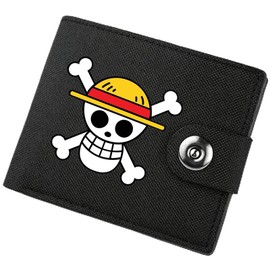 Zappazoso Anime Straw Hat Pirate Skull Bifold Canvas Wallet One Piece Fans Gifts (Black)