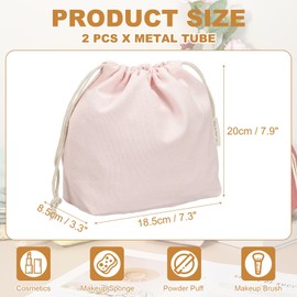 sourcing map 2 Pcs Drawstring Makeup Bag, 7.3" Canvas Cosmetic Bag Women's Make Up Bags Toiletry Organizer Pouch for Travel Toiletries Accessories, Pink