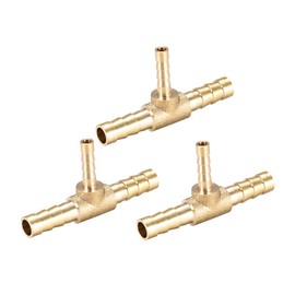 sourcing map Tee Brass Barb Fitting Reducer 3 Way, Fit Hose ID 6mm x 4mm x 6mm 3pcs