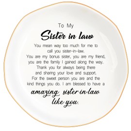 MQPPKJ Sister in Law Gifts from Sister Ceramic Jewelry Tray, Unique Sister in Law Gift Ideas Best Sister in law Jewelry Dish Gift for Birthday Wedding Mother's Day Thanksgiving (Sister In Law)